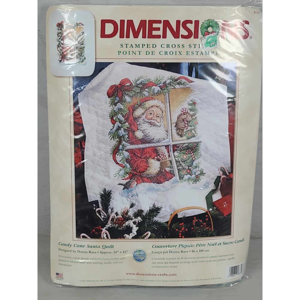 Dimensions Candy Cane Santa Stamped Cross Stitch Quilt Kit 8748 Donna Race 34x43